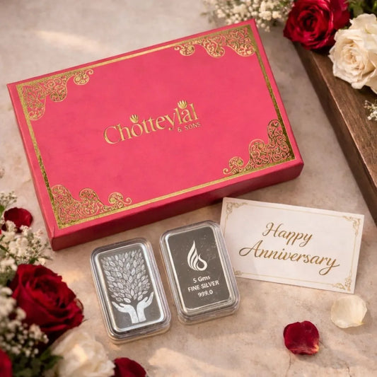 Leaf In Hand, Silver Finish, Bar Shape, Set of 2 (5 Gram Each), 999 Purity Silver Coin - Anniversary Gifts