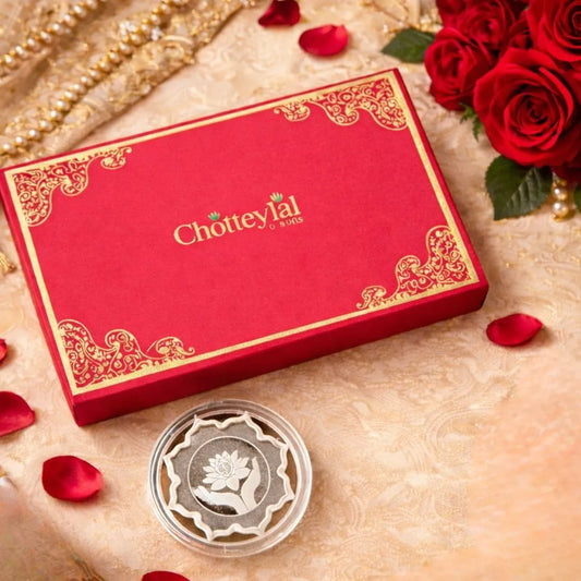 Lotus In Hand, Silver Finish, Lotus Shape, Single (5 g), 999 Purity Silver Coin - Wedding Gifts