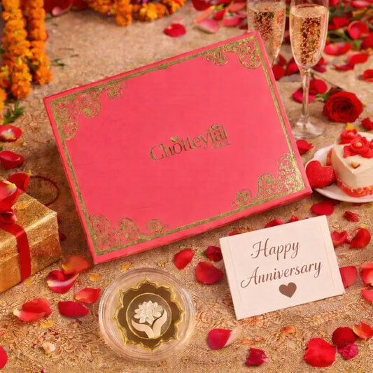 Lotus In Hand, Gold Finish, Lotus Shape, Single (5 g), 999 Purity Silver Coin - Anniversary Gifts