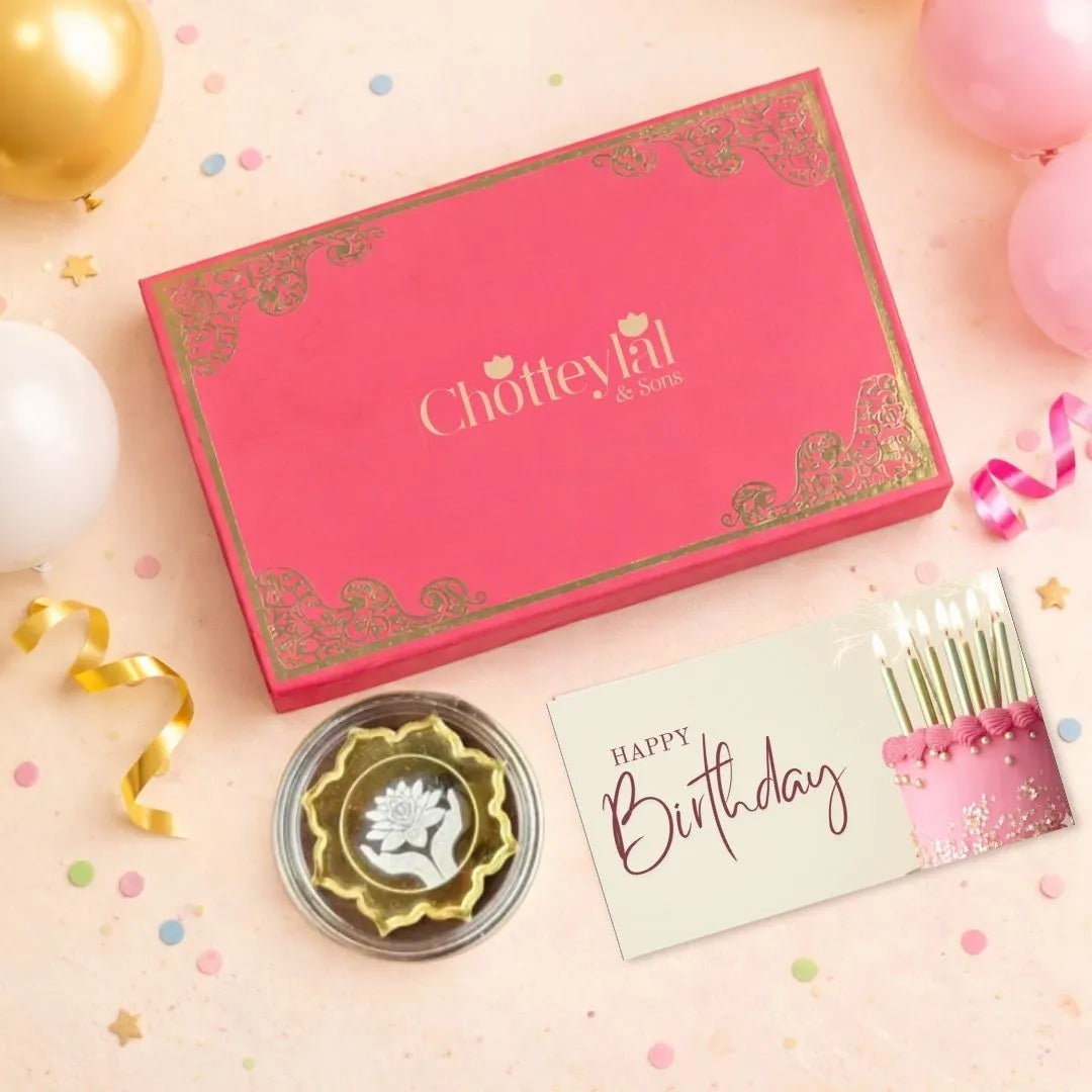 Lotus In Hand, Gold Finish, Lotus Shape, Single (5 g), 999 Purity Silver Coin - Birthday Gifts