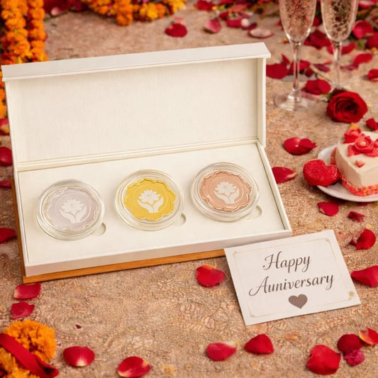 Lotus In Hand, Tri-Color, Lotus Shape, Set of 3 (10 g Each), 999 Purity - Ready To Ship Anniversary Gifts