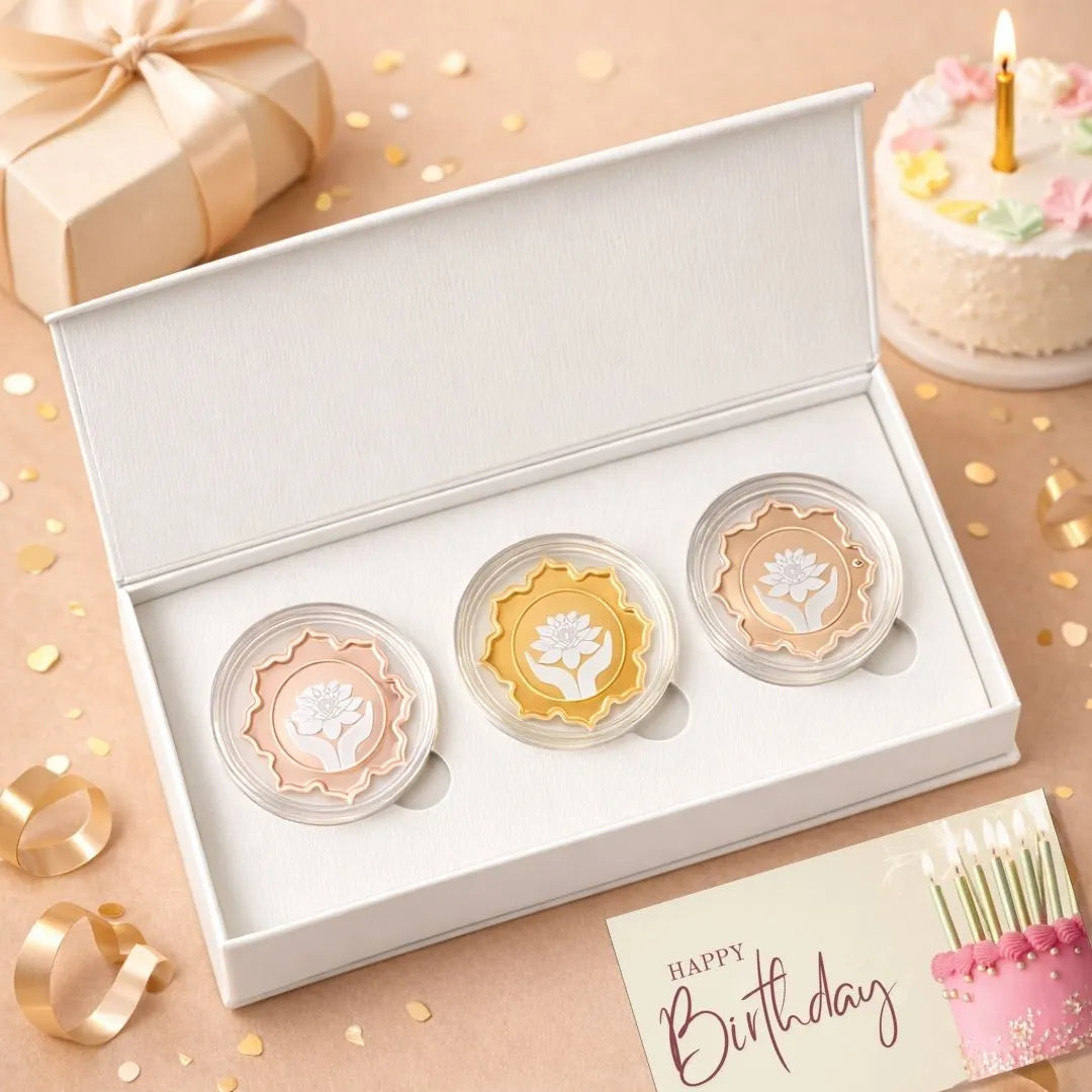 Lotus In Hand, Tri-Color, Lotus Shape, Set of 3 (10 g Each), 999 Purity - Ready To Ship Birthday Gifts