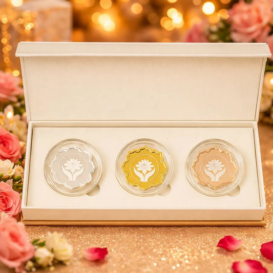 Lotus In Hand, Tri-Color, Lotus Shape, Set of 3 (10 g Each), 999 Purity - Wedding Gifts