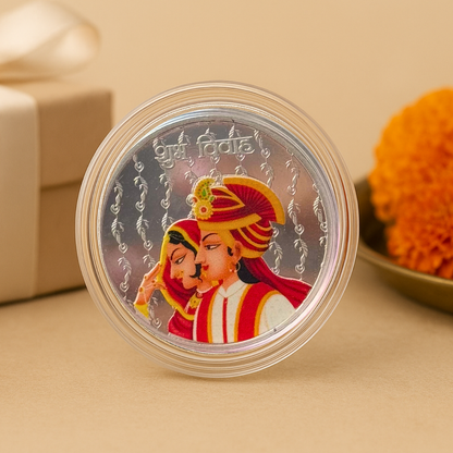 Colorful Shubh Vivah, UV Printed, Round Shape, Single (Multiple Weights), 999 Purity Silver Coin - Ready To Ship