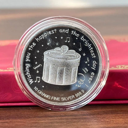 Colorful Happy Birthday, UV Printed, Round Shape, Single (10 Gram), 999 Purity Silver Coin - Ready To Ship