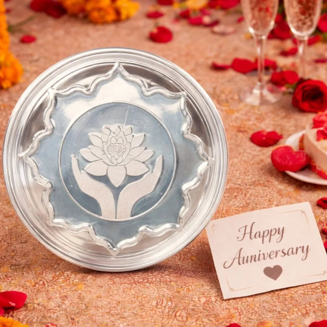 Lotus In Hand, Silver Color, Lotus Shape, 999 Purity Silver Coin - Ready To Ship Anniversary Gifts
