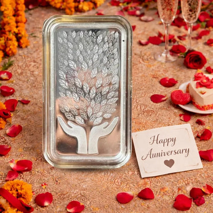 Leaf In Hand, Silver, Bar Shape, Single (Multiple Weights), 999 Purity Silver Coin - Ready To Ship Anniversary Gifts