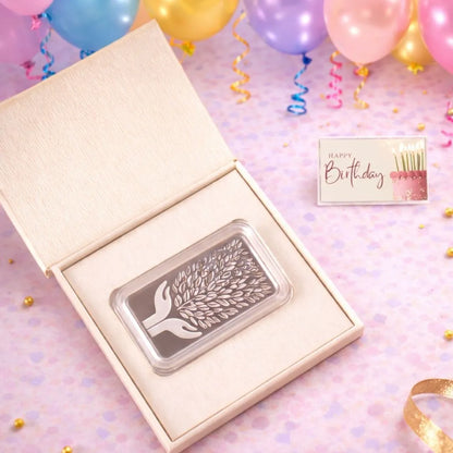 Leaf In Hand, Silver, Bar Shape, Single (Multiple Weights), 999 Purity Silver Coin - Ready To Ship Birthday Gifts