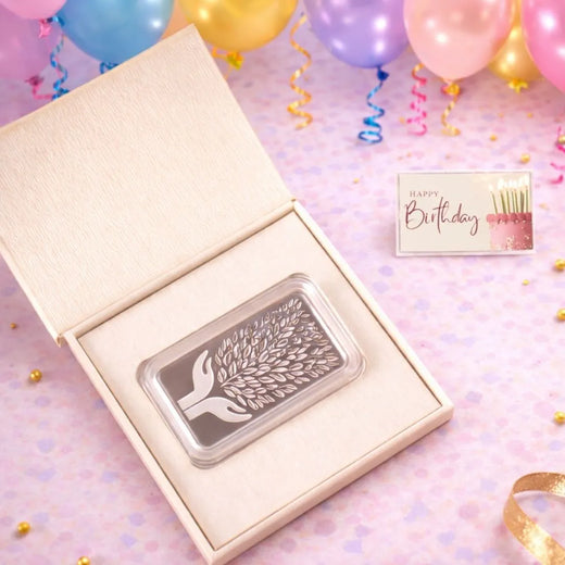 Leaf In Hand, Silver, Bar Shape, Single (Multiple Weights), 999 Purity Silver Coin - Ready To Ship Birthday Gifts