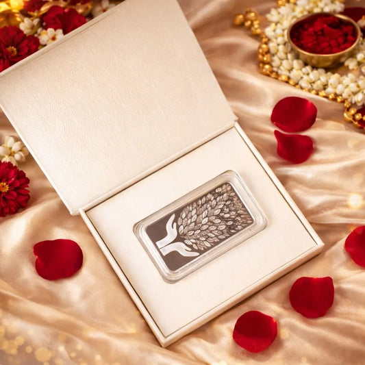 Leaf In Hand, Silver, Bar Shape, Single (Multiple Weights), 999 Purity Silver Coin - Wedding Gifts