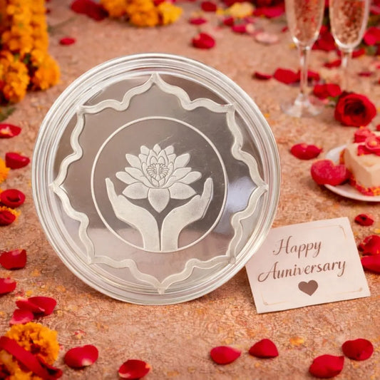 Lotus In Hand, Floral Shape, Single (50 g), 999 Purity Silver Coin - Ready To Ship Anniversary Gifts