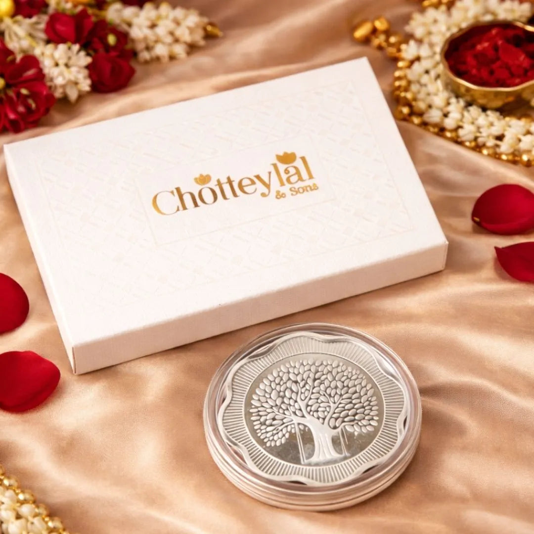 Banyan Tree, Floral Shape, Single (50 g), 999 Purity Silver Coin - Wedding Gifts