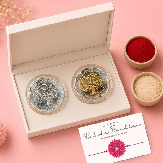 Banyan Tree, Gold & Silver, Floral Shape - Set of 2 Coins (50 g Each, Total 100 g)