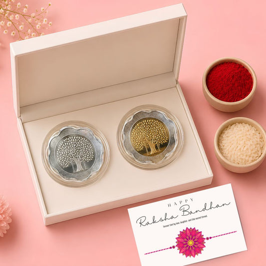 Banyan Tree, Gold & Silver, Floral Shape - Set of 2 Coins (50 g Each, Total 100 g)