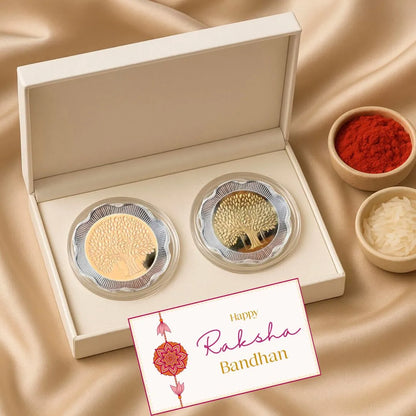 Banyan Tree, Gold & Silver, Floral Shape, Set of 2 (50 Gram Each), 999 Purity Silver Coin - Ready To Ship