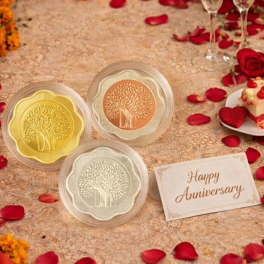 Banyan Tree, Tri-Color, Floral Shape, Set of 3 (5 g Each), 999 Purity Silver Coin - Anniversary Gifts