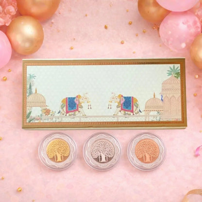 Banyan Tree, Tri-Color, Floral Shape, Set of 3 (5 g Each), 999 Purity Silver Coin - Birthday Gifts