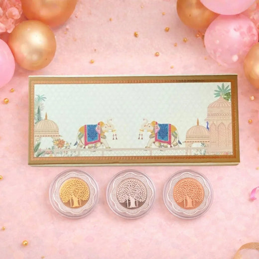 Banyan Tree, Tri-Color, Floral Shape, Set of 3 (5 g Each), 999 Purity Silver Coin - Birthday Gifts