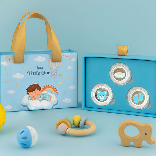 Hello Little One Baby Boy Celebration Box- (3 Silver Coin-2.5gm Each)