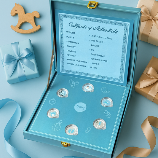 Hello Little One Baby Boy Box 15 gram silver coin (2.5 gram Each) - 999 Purity Silver Coins