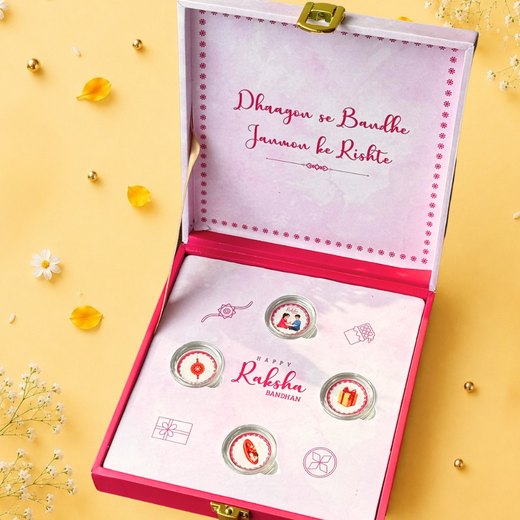 Pink Celebration Rakhi Gift Box – 10g Silver Coin