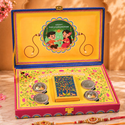 Raksha Bandhan Musical Box With 40 g UV printed Silver Coin and Playing Cards - Set of 4 Coins (10 g Each, Total 40 g)