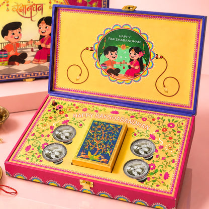 Raksha Bandhan Musical Box With 40 g Silver Coin and Playing Cards - Set of 4 Coins (10 g Each, Total 40 g)
