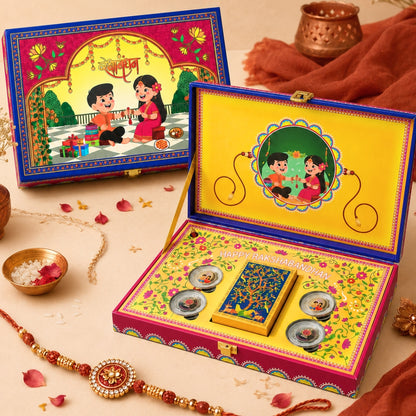 Raksha Bandhan Musical Box With 20 g Silver Coin and Playing Cards - Set of 4 Coins (5 g Each, Total 20 g)