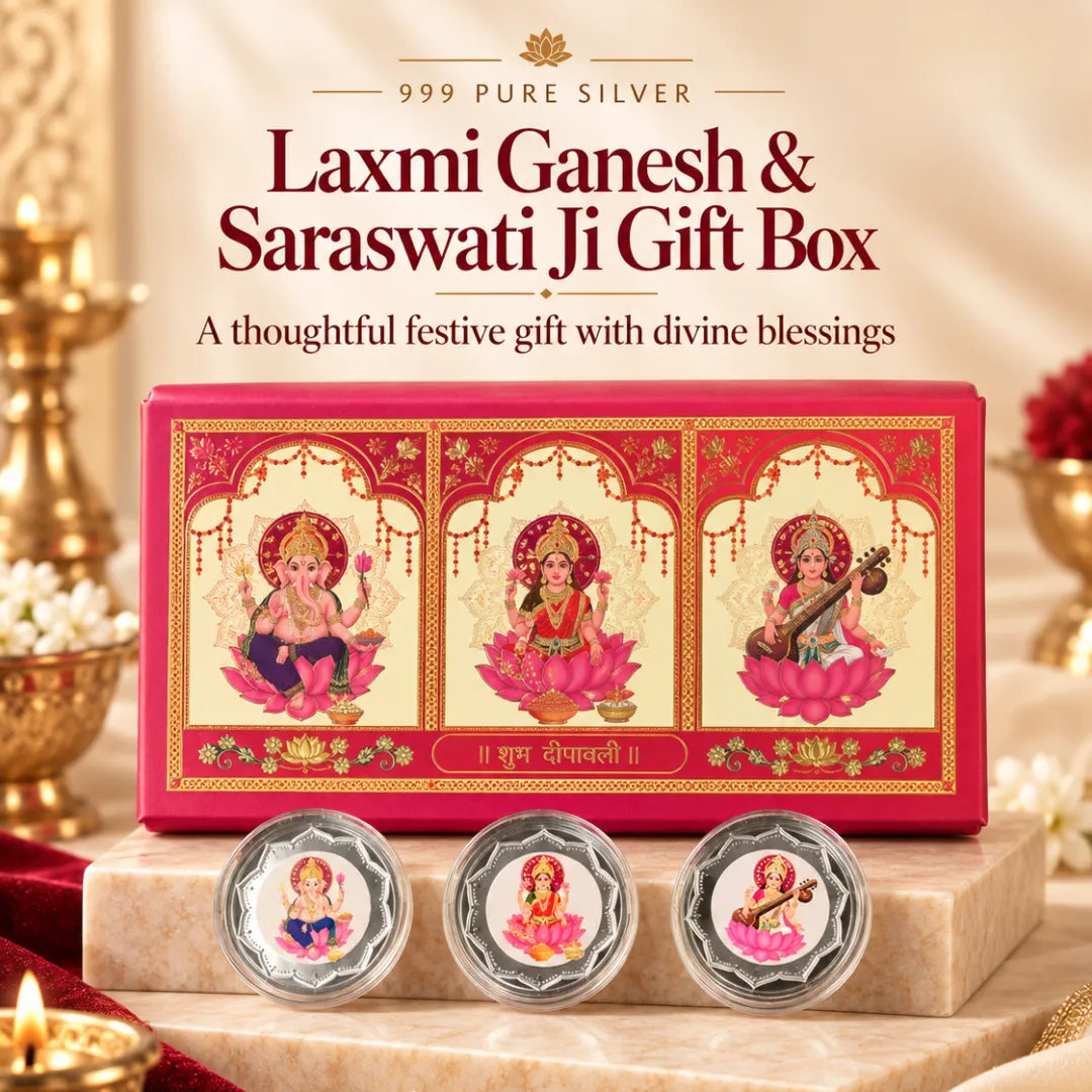 Laxmi Ganesh & Saraswati Ji Gift Box (Total 6 g) - 999 Pure Silver