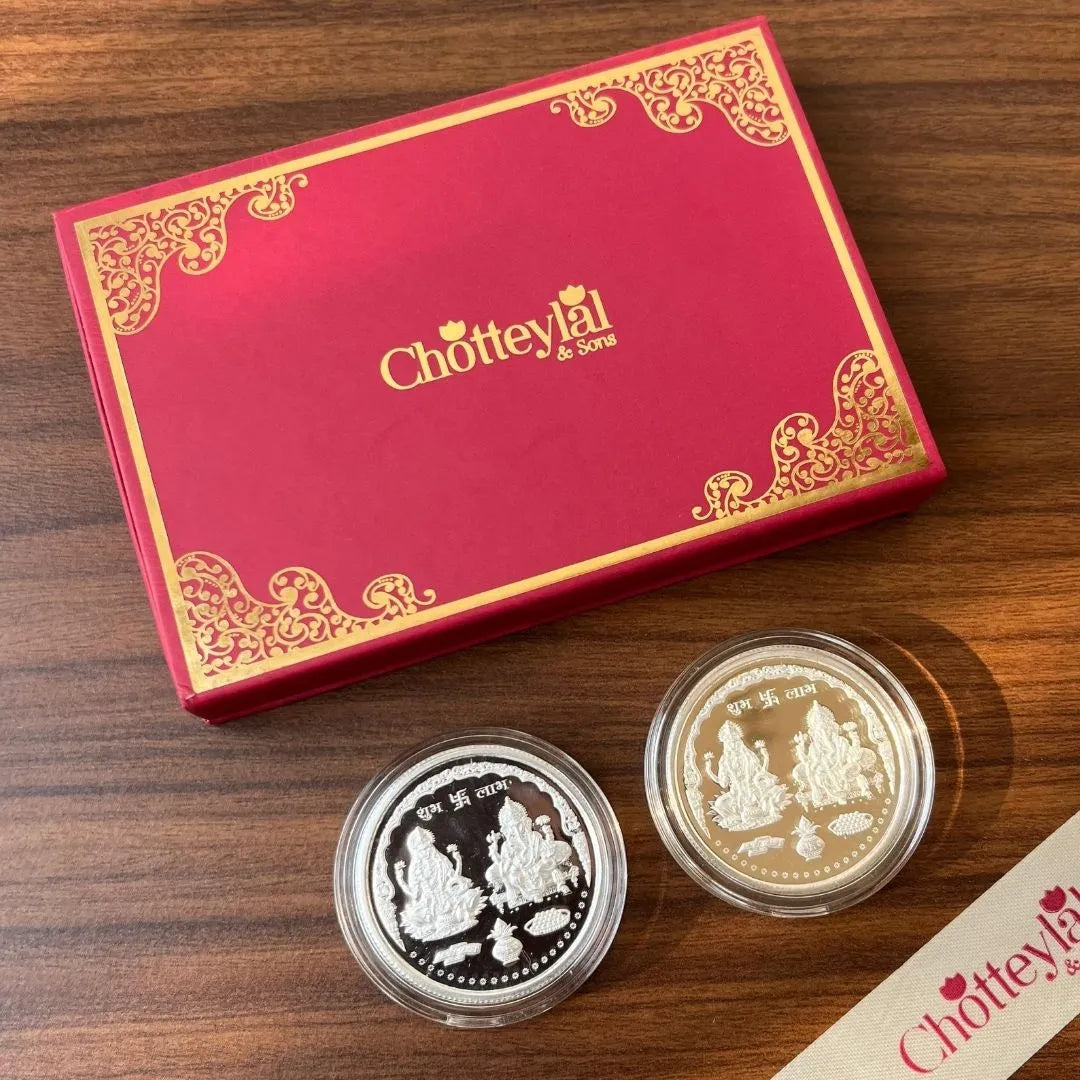 999 Pure Laxmi Ganesh 20 Silver Coin Set With Red Box