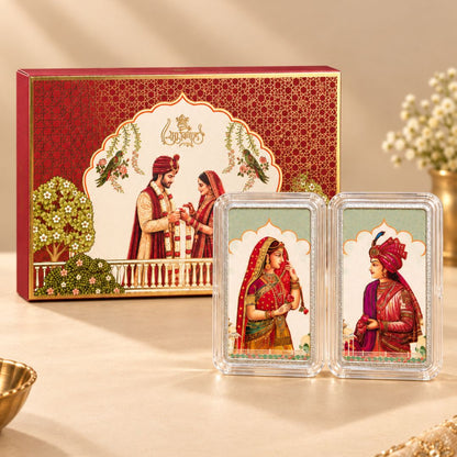 999 Pure Silver Raja & Rani Wedding Bar Coin Set – 20g