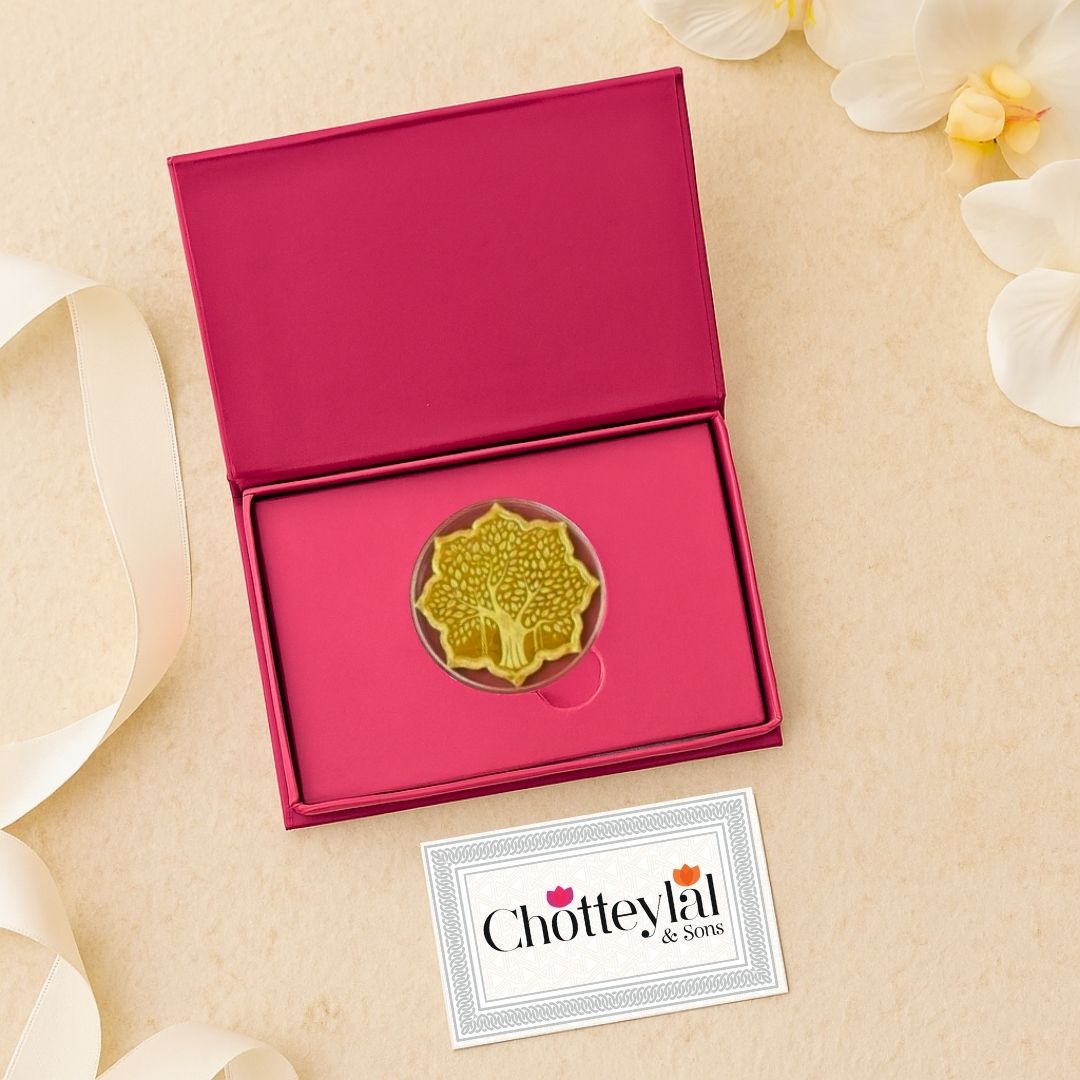 Banyan Tree, Silver (gold finish), Lotus Shape, 5 gm, 999 Purity Silver Coin - Ready To Ship