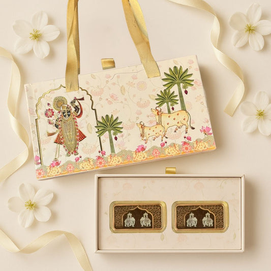 Ashirwaad Two Elephant Design, Rose Gold Finish, Dollar Shape, Set of 2 (10 gm Each), 999 Silver Coin Box Set – Ready to Ship