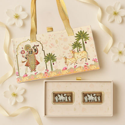 Aashirwaad Baraati Design, Rose Gold Finish, Dollar Shape, Set of 2 (10 gm Each), 999 Silver Coin Box Set – Ready to Ship