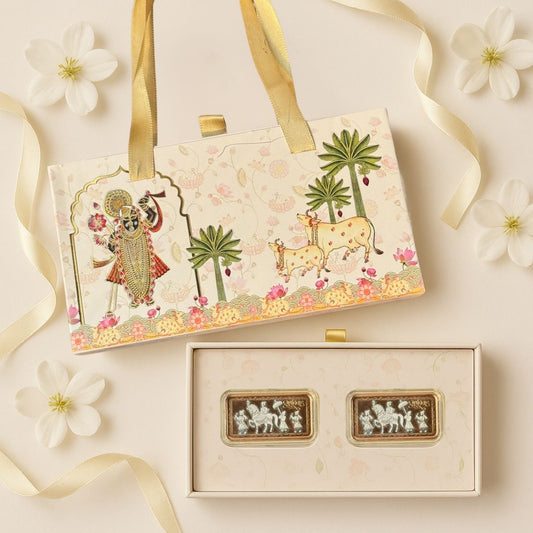 Aashirwaad Baraati Design, Rose Gold Finish, Dollar Shape, Set of 2 (10 gm Each), 999 Silver Coin Box Set – Ready to Ship