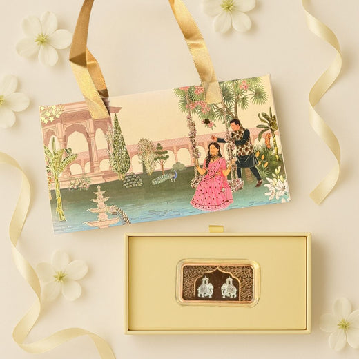 Shubh Vivah Two Elephants Design, Rose Gold Finish, Dollar Shape, 20 g, Gift Set