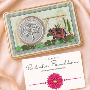 1 g Silver Coin Royal Elephant Card - Wedding & Festive Gift With Rakhi Card