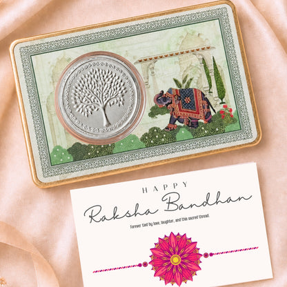 1 g Silver Coin Royal Elephant Card - Wedding & Festive Gift With Rakhi Card