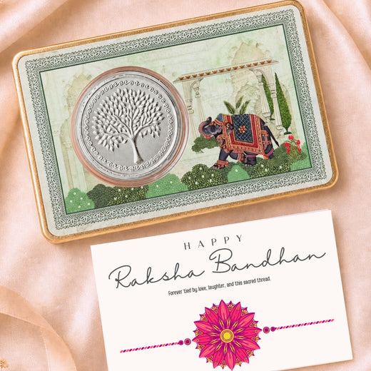 1 g Silver Coin Royal Elephant Card - Wedding & Festive Gift With Rakhi Card