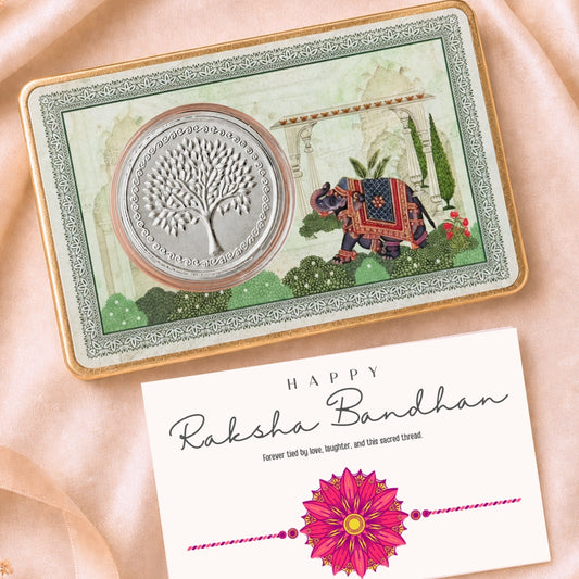 1 g Silver Coin Royal Elephant Card - Wedding & Festive Gift With Rakhi Card