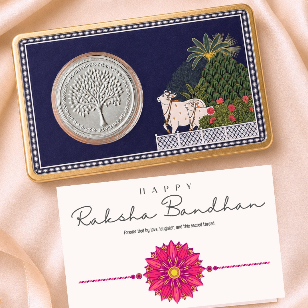 1 g Silver Coin Kamdhenu Divine Card - For Auspicious Gifting With Rakhi Card