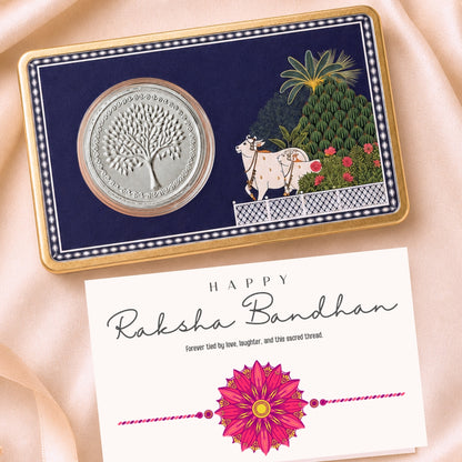1 g Silver Coin Kamdhenu Divine Card - For Auspicious Gifting With Rakhi Card