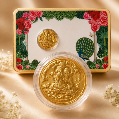 100mg Gold Radha Krishna Coin with Designer Card