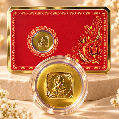 25mg Gold Ganesh Ji Coin | Shubh Blessings Designer Gift Card