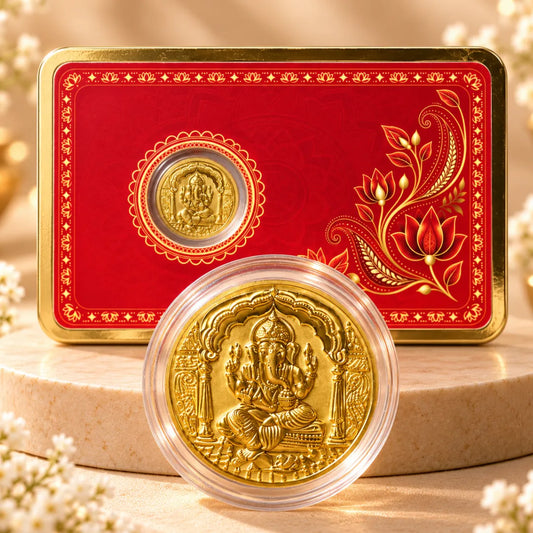 Ganesh Ji 100mg Gold Coin | Premium Blessings Card Gift