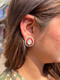 Crimson Elegance Silver Polki Earrings