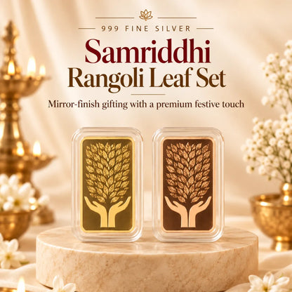 Leaf In Hand, Gold & Rose Gold Finish, Bar Shape - Set of 2 Coins (5 g Each, Total 10 g)