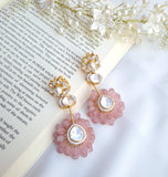 Elegant Monalisa Pink Quartz & Polki Silver Earrings