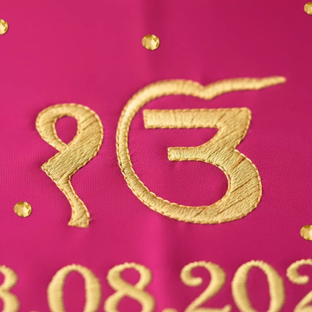 Dark Pink Ik Onkar Motif Mehendi Mat With 1 Line Text