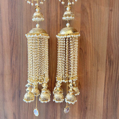 Golden Sleek Dome With Jhumkis Bridal Kaleera - Customizable With Unique Charms